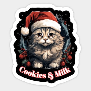 Cookies & Milk - Christmas Cat - Winter Holiday Sticker